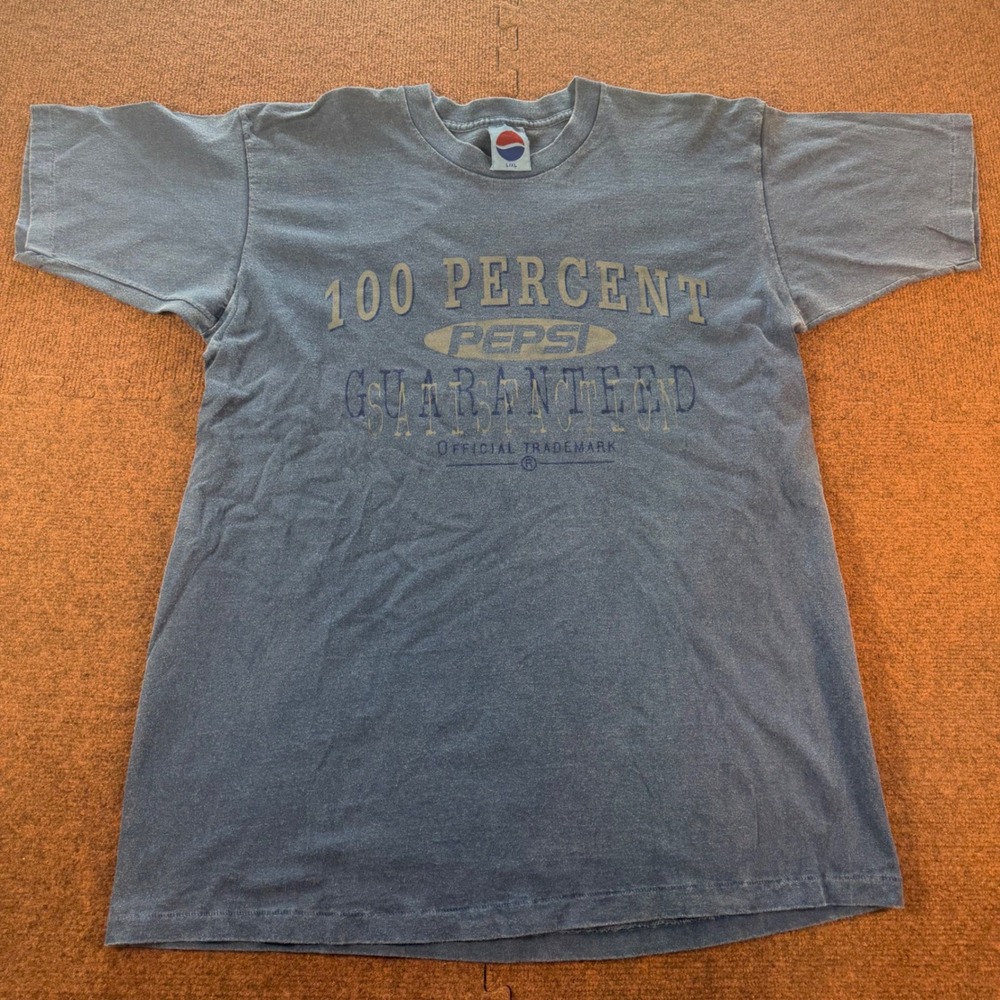 Vintage Pepsi Graphic T-Shirt Mens L XL Blue Faded 100 Percent Guaranteed Tee - Picture 1 of 7